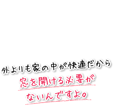 外よりも家の中が快適だから窓を開ける必要がないんですよ。